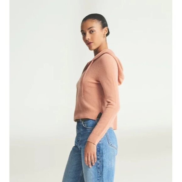 NWT Naadam Signature Cashmere Cropped Zip Up Hoodie in Rosewood Sweater L - Picture 6 of 7